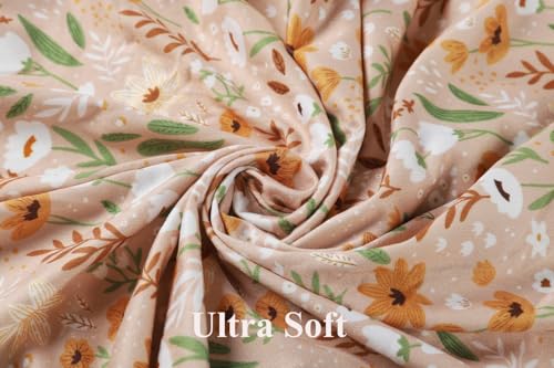 Image of Stretchy Fitted Crib Sheets Set 2 Pack Portable Crib Mattress Topper for Baby Girl Boy,Ultra Soft Jersey Material, Orange & Floral