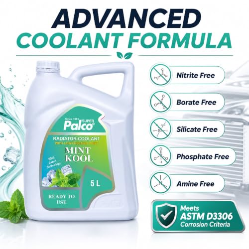 Image of PALCO MINT KOOL Radiator Coolant Ready to Use for Petrol Diesel Engines Cars, Jeep, Commercial Water as a Cooling Medium Vehicles| Ethylene Glycol Based Coolant| Nitrite Amine free 5Litre (Pack 3)