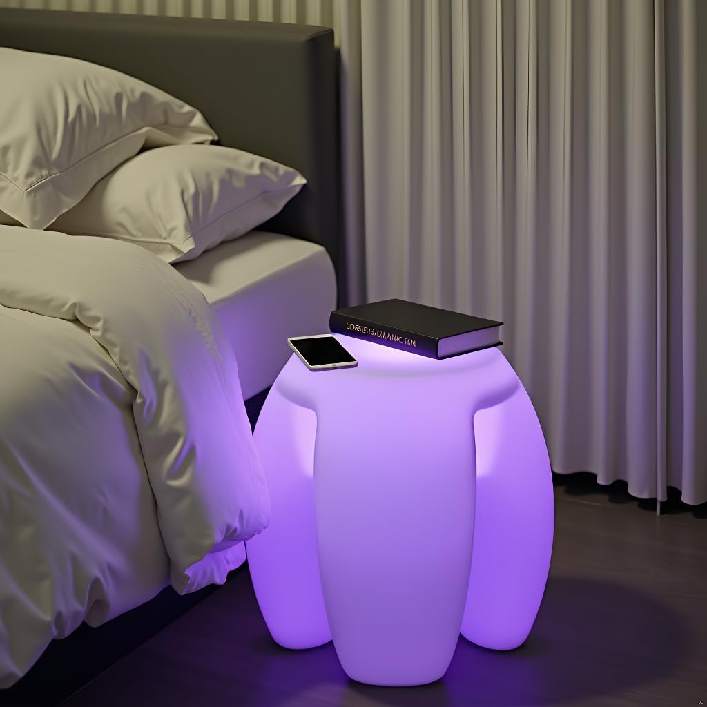 16-inch LED Tripod Stool, Dimmable Modern Fun LED Glow Chair w/Remote, Rechargeable Glowing Round Chair, Waterproof Lighted Triangle Stool/Side Seat for Outside Patio Garden Yard Home Decor