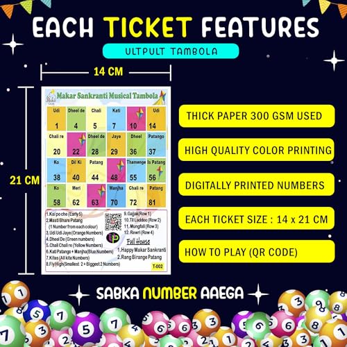 Image of Makar Sakranti Tambola Tickets | Musical Theme (English) | Bingo Housie Card Game | Kitty Party for Women /Ladies | Housie Bingo Cards (Set of 15 Tickets)