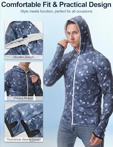 Image of Venzina Sunscreen Jacket for Men Fishing Sun Protection Jacket UPF 50+ Cooling Breathable Quick Dry Stylish Print Stretchable Design with Thumbholes Travel Hiking Camping