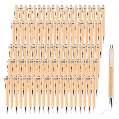 Jevina 100PCS Holzkugelschreiber Set hochwertige Kugelschreiber mit Gravur schwarze Tinte Glücksstift Geschenke