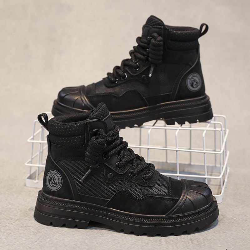 Hhhchpm Boys and Girls Hiking Boots Summer Camp Waterproof Anti-collision Non-slip Desert Boots Military Fan Shoes Children's Hiking Shoes Four Seasons (T515 Black,5)