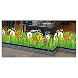 Stickers4 Sommer-Frühlings-Fensteraufkleber – Wildwiese mit Blumen und Insekten – selbsthaftende Fenster-Bordüre – saisonale Fenster-Deko
