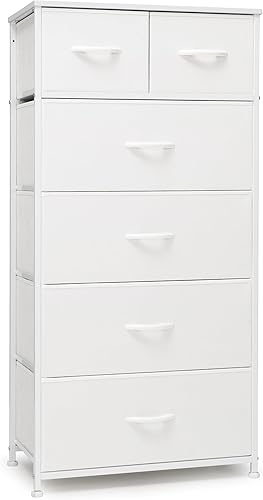 Crestlive Products Cómoda alta para dormitorio, cómoda vertical delgada, marco de acero resistente, parte superior de madera, cubos de tela fáciles disponible en Yaxa Guatemala