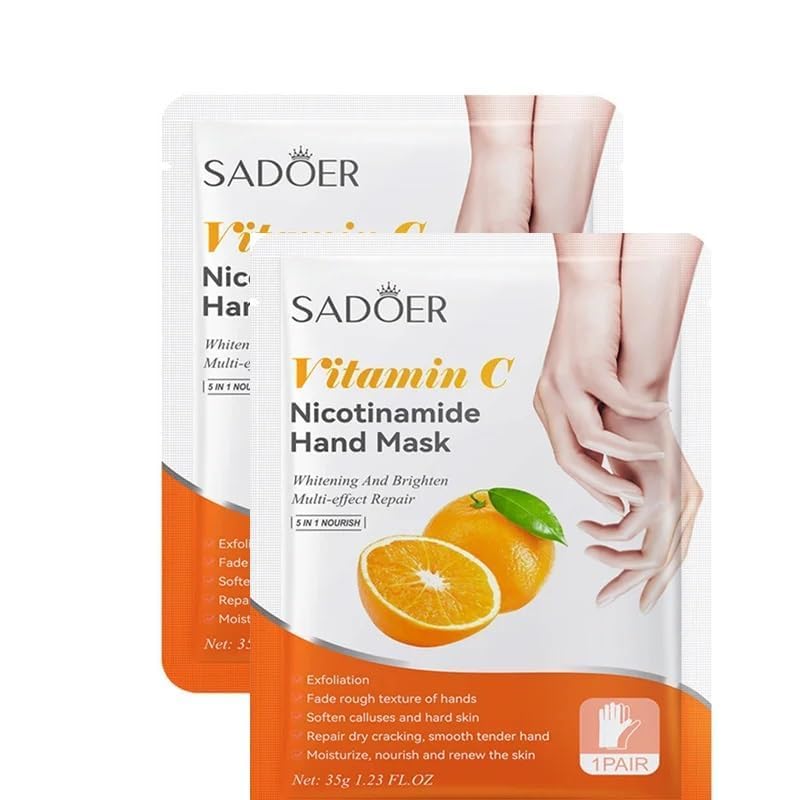 Moisturizing Gloves for Men Women, Smooth Long Lasting Soft Exfoliating Hand Peeling Spa Mask Moisturizer Beauty Gift Set for Dry Cracked Rough Dull Hands (2 Pair Vitamin - C Hand Mask)-picture-20