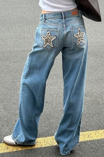 Leopard Print Jeans Y2K Jeans Cheetah Print Pants Vintage Star Pants Wide Leg High Waisted Jeans Denim Pants2