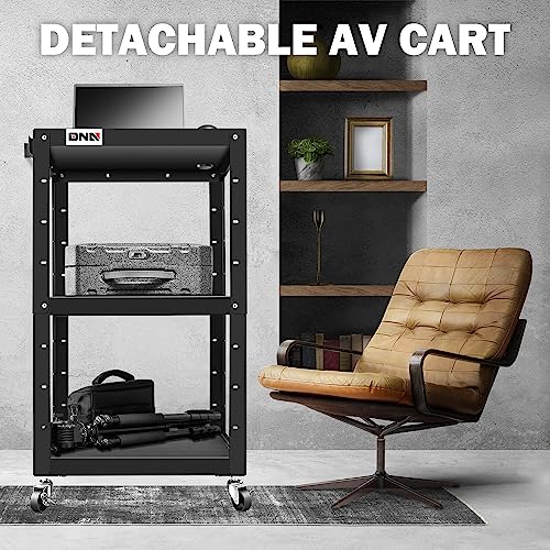 DNA Motoring 3-Layer Utility Steel AV Cart with Wheels Power Strip, 25\" x 18\" x 24\"-42\" Height Adjustable Rolling Projector Cart,TOOLS-00136