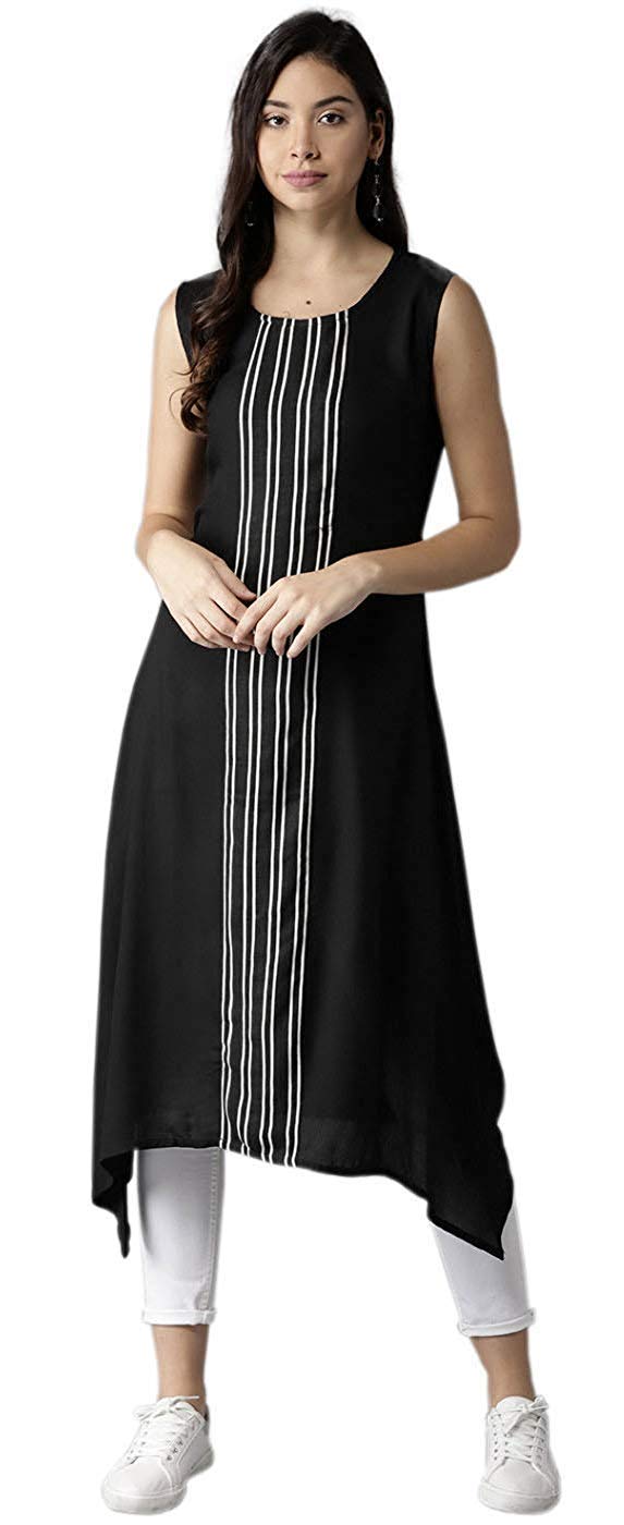 NavlikWomen's Crepe Straight Stitched Kurta (FT-7-Large_Black_Large)