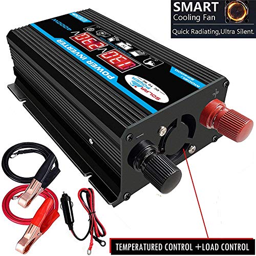 Auto omvormer, omvormer display auto omvormer converter oplader adapter 4000 W 12 V naar 220 V/110 V dubbele USB-spanningstransformator gemodificeerde sinusgolf (zwart DC12V AC110V