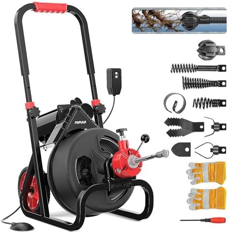 POPULO 75 ft x 1/2 inch Upgraded Electric Sewer Drain Snake Auger...