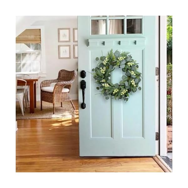   22-Inch-Artificial-Green-Eucalyptus-Wreath-All-Season-Wreaths-for-Front-Door-with-White-Berries-Spring-Summer-Fall-Winter-Decor-for-Porch-Wall-Farmhouse