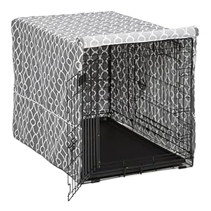 MidWest Homes for Pets Dog Crate Cover with Teflon Fabric Protector, Poly-Cotton Privacy Kennel Cover Fits Most 36-Inch Crates, Gray Designer Print, Washable, Reduces Barking