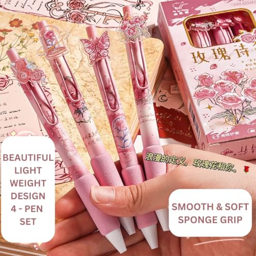 Image of Jaravik Gel Pens for Writing, 4 Pcs Butterfly Theme Gel Pen with Comfortable and soft Grip for Smooth Writing, Stationery for School & Office, Birthday Return Gift,- Black Ink