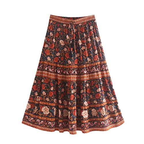 Jupe longue style hippie chic noir taille 40 motif floral décontracté