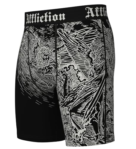 Affliction Men's Boxer Briefs, Black with Gothic Wing Art Print Design, Performance Athletic Underwear3