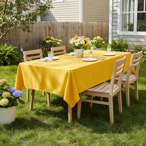 Image of sancua Rectangle Tablecloth - 60 x 102 Inch - Stain and Wrinkle Resistant Washable Polyester Table Cloth, Decorative Fabric Table Cover for Dining Tables, Buffet Parties and Camping, Yellow