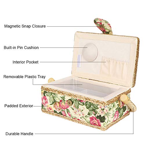 Image of KIMISS Sewing Basket, Sewing Kit Storage Box Household Fabric Craft Handmade Sewing Basket Thread Needle Storage Box Organizer (#2)
