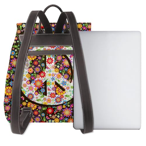 60s 70s Hippie Flowers Peace Love Microfiber PU Leather Backpack Lightweight Daypack Bag for Travel Business Commute Gym3