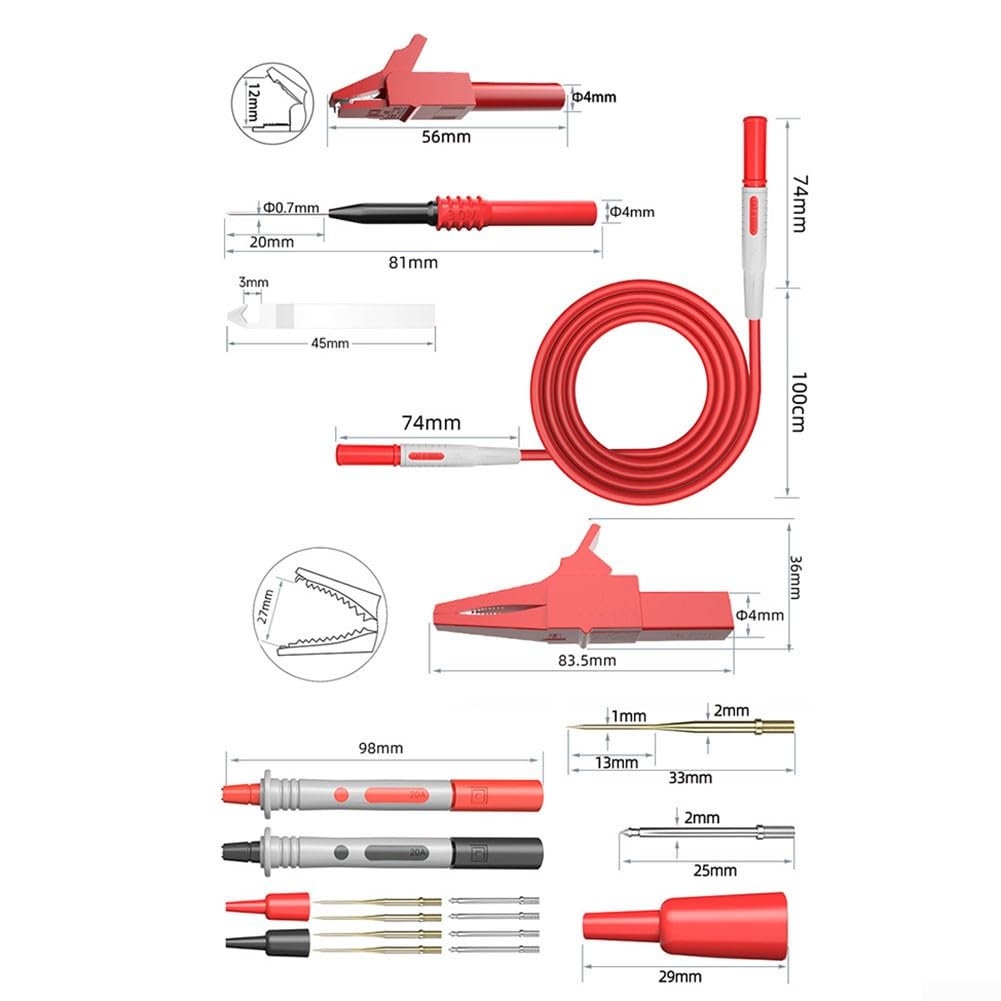 25-teiliges Multimeter-Messleitungs-Set mit Krokodilklemme, Prüfhaken, Draht-Piercing-Sonde