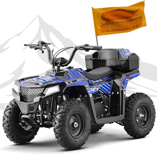 XW-A19 40CC Four Wheelers Gas-Powered ATV Quad for Kids 6+, 165 lbs Max Kids Gas 4 Wheele, 15.5 MPH Max with Parental Speed Control, Off-Road UTV, LED Headlight and Storage Box (Blue01)