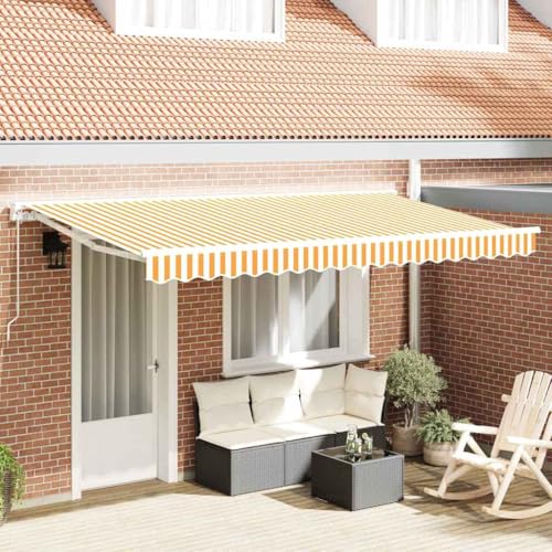 Store de terrasse jaune et blanc pour bloquer la chaleur du soleil