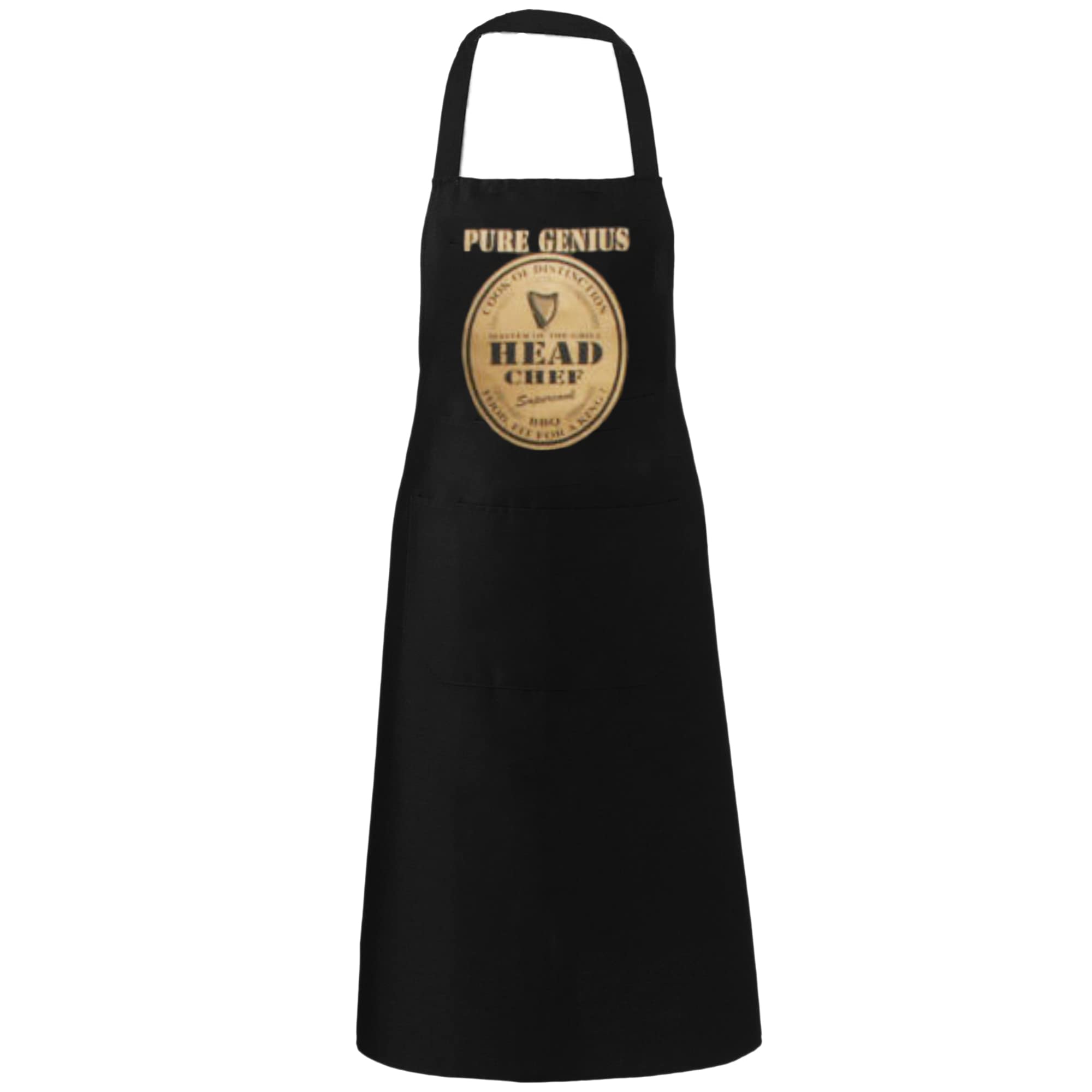 MyShoeStore Unisex Adult Novelty Apron Mens Ladies Womens Chefs Butcher Kitchen Catering Everyday Use Aprons with Pocket Ideal Fantastic Gift(Pure Genius Head Chef Black)
