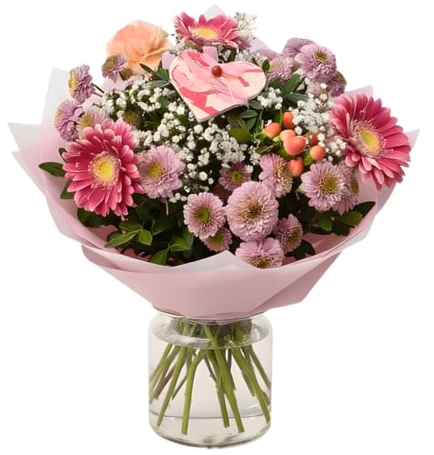 Blumenstrauß "Nur für Dich“ | Gerbera, Chrysanthemen, Nelke & Mehr | Pastell & Pink | Top Qualität | 7-Tage-Frischegarantie | Wunderschöne Geschenkidee zum Valentinstag
