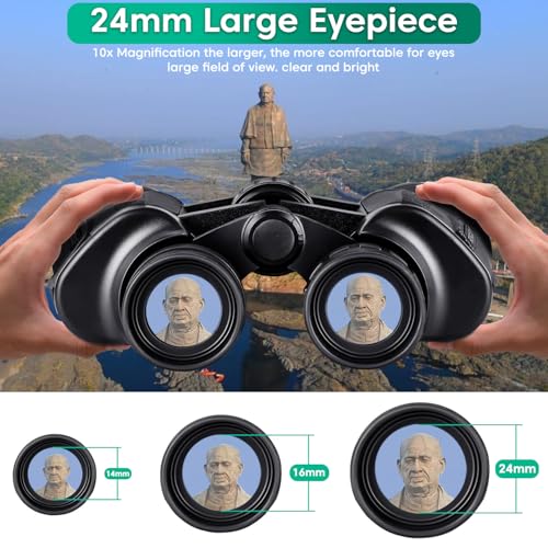 Image of Sounce 10x50 Binoculars for Long Distance | HD Binocular for Adults | BAK4 Prism FMC Green Coated | Bird Watching Wildlife Safari Hiking | Wide Eyepiece Durbin with Pouch (Black)