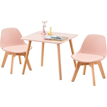 Childrens Table with 2 Chairs Childrens Seating Set Made of FSC Sustainable Solid Beech Wood 1 to 6 Years Children Childrens Furniture for Childrens Room Nursery Pink