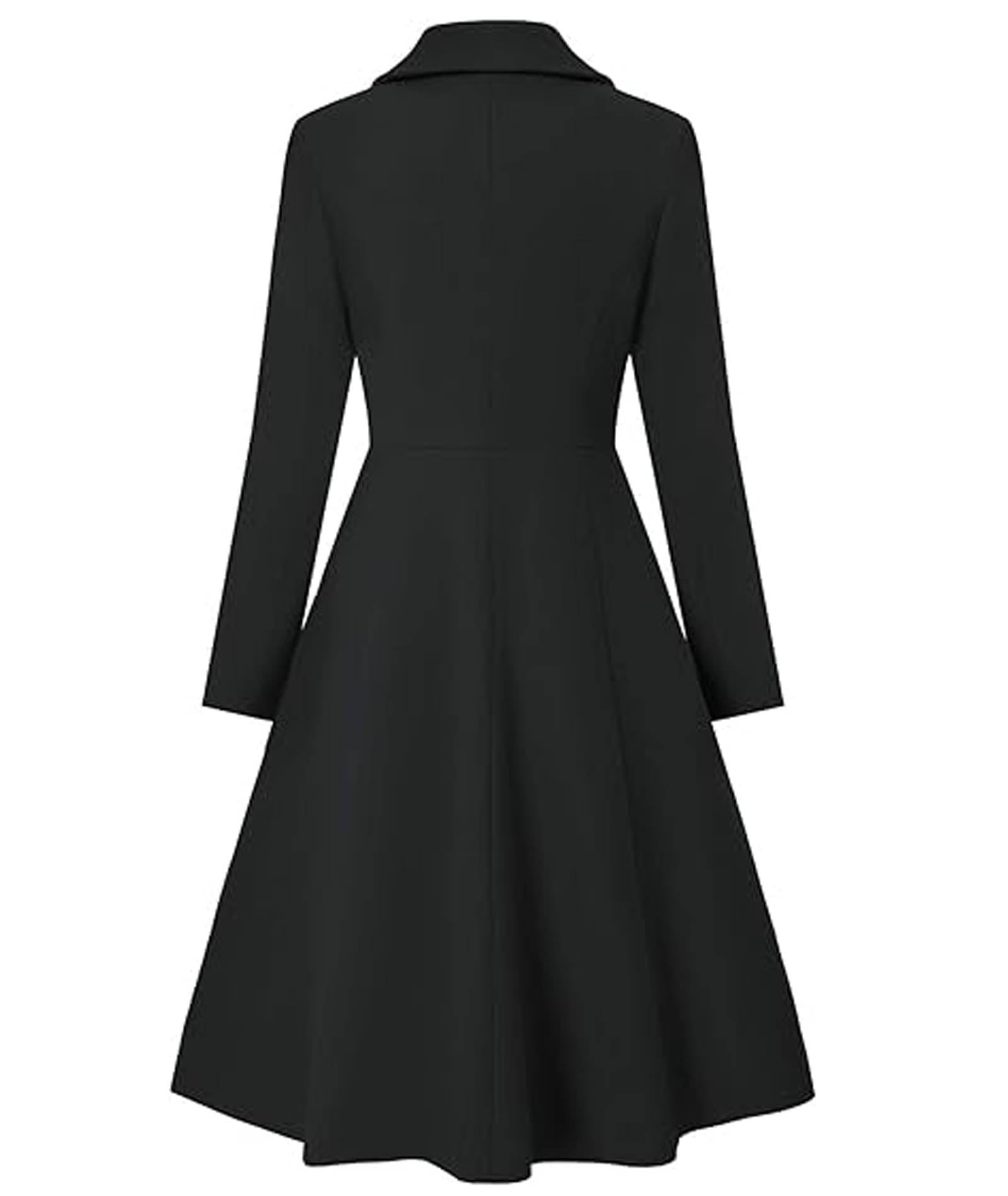 xxxiticat Femmes Long Laine Trench Manteau Hiver Chaud Encoche Revers Double Boutonnage Ligne A Plissé Robe Manteau Peacoat