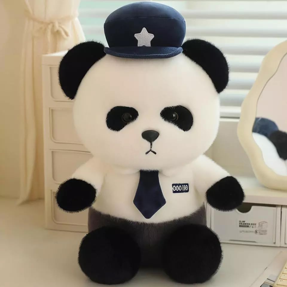 Image of Patrol Panda Plush Toy Cartoon Stuffed Animals Cute Toys for Kids & Babies Cuddly Animal Stuff Huggable Gifts for Toddlers Black 25 cm