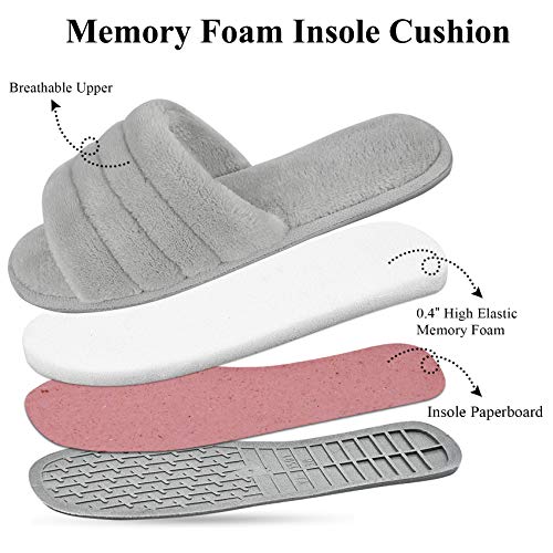 DL Women's Memory Foam Open Toe Slide Slippers with Cozy Terry Lining, Slip on House Shoes Spa Mules Sandals with Indoor Outdoor Rubber Sole3