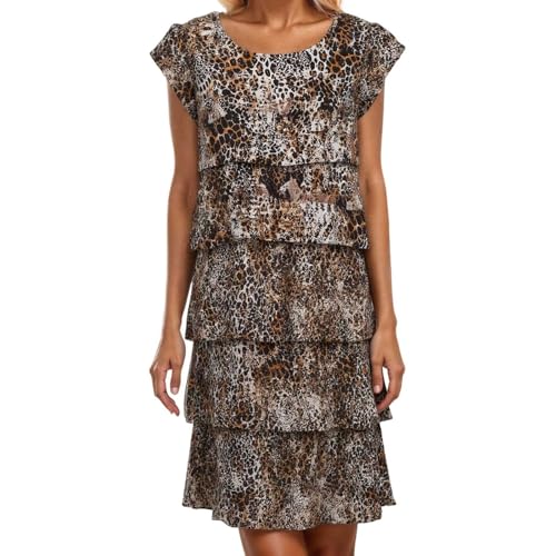 Bauzuoyo Vestido de verano para mujer, gasa, cuello redondo, vestido de cóctel, largo hasta la rodilla, vestido de noche, bohemio, estampado floral, corto, vestido de fiesta, vestido de fiesta de