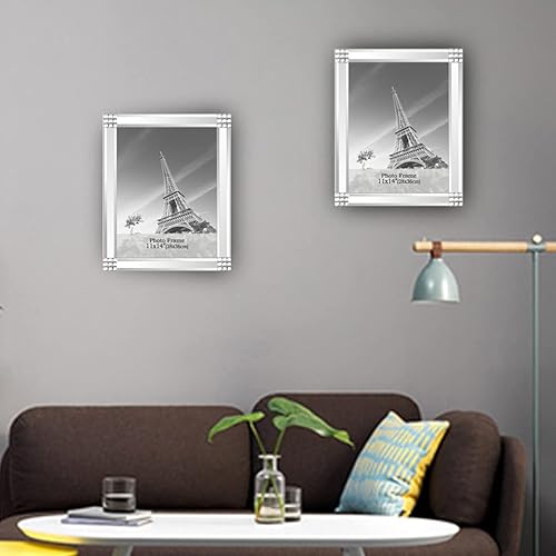 Miniatura 6 de Meetart Marco de fotos de espejo plano estándar de 11 x 14 pulgadas con paspartú para fotos de 8 x 10 pulgadas, juego de 2 piezas, para colgar en la