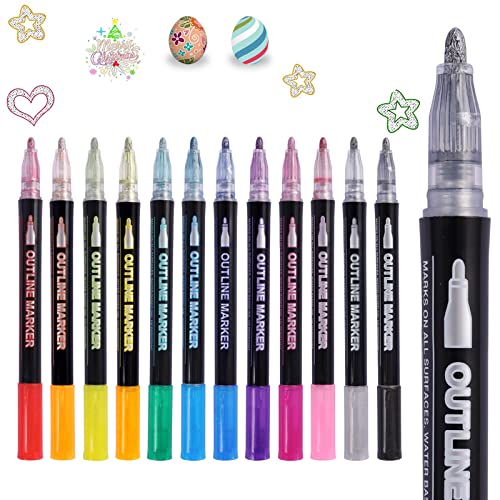 12 lápices de colores con purpurina, bolígrafos mágicos de doble línea con purpurina para manualidades, metálicos, de doble línea, lápices de contorno para calendario de Adviento, niñas, regalos Cover