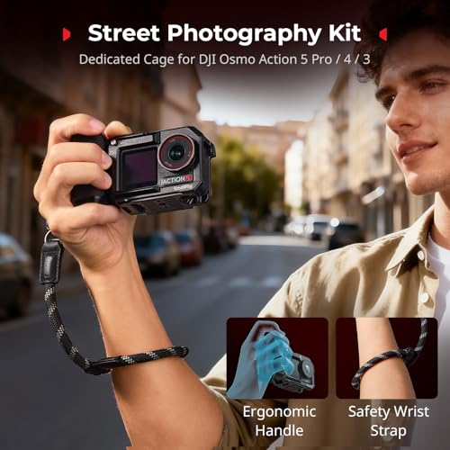 Image of SmallRig Handle Grip Kit for DJI Osmo Action 5 Pro / 4 /3 with Cage, Street Photography Grip for DJI, Quick Release, Shutter Button, Cold Shoe, Wrist Strap, 1 /4 Threaded Hole for Tripod Selfie Stick