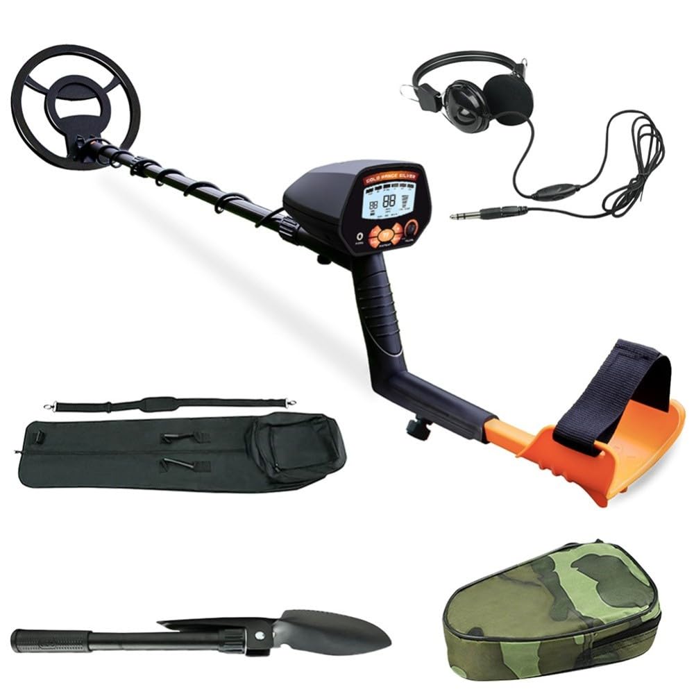 Metal Detector Discrimination Mode LCD 10-inch Finder Seeking Tool with Shovel Bag Headphones Black and Orange