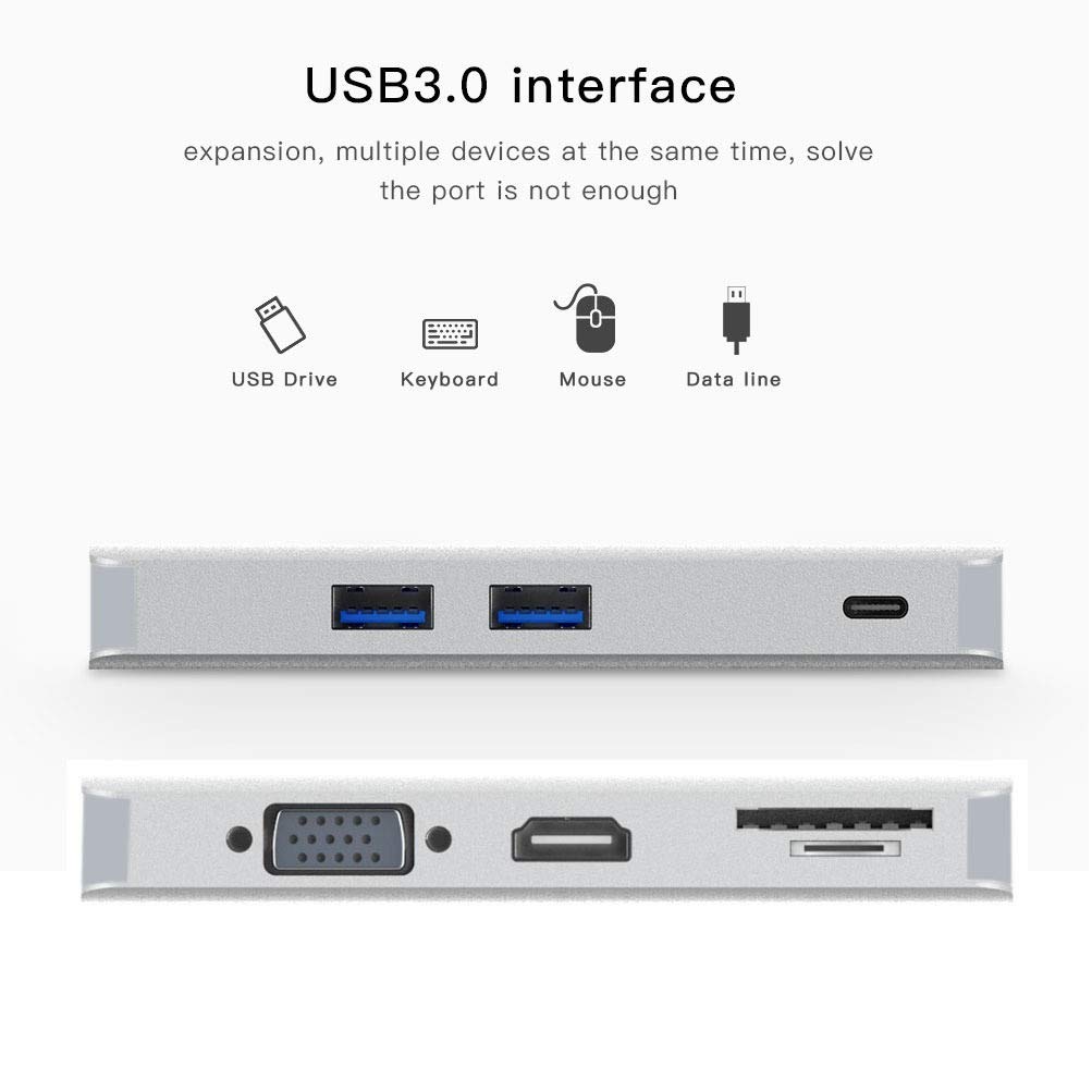 8 W 1 HUB Type-C Hub + USB-C/Type-C do USB-C/Type-C & HDMI & SD & TF & 2 USB & VGA & RJ45 Adapter, dla Galaxy S9 & S9 + & S8 & S8 + & Note 8 / HTC 10 / Huawei Mate 10 & Mate10 Pro & P20 i P20 Pro