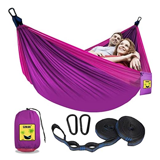 SZHLUX Camping Hammock Double Portable Hammocks Camping Accessories and Camping Gear,Great for Hiking,Outdoor,Beach,Camping, Purple & Pink, Large