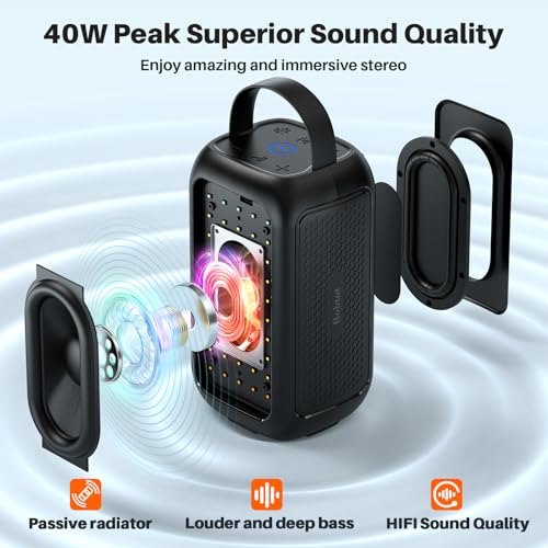 Bobtot Portable Bluetooth Speaker, 16H Playtime Wireless Speakers, 40W Peak Singing Machine with Microphone, Magic Sound, Echo, EQ Mode, Loud Stereo, Deep Bass, RGB, Supports AUX/USB/FM, Black