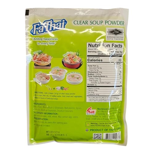 AquaNation Listing For Fa Thai Instant Clear Soup Powder, Seasoning for Thai Rice Noodles, BBQ, Sukiyaki, Hotpot, Congee & More, 5.82oz (165g) Halal Certified (Pack of 2, Clear Soup Powder) image 5