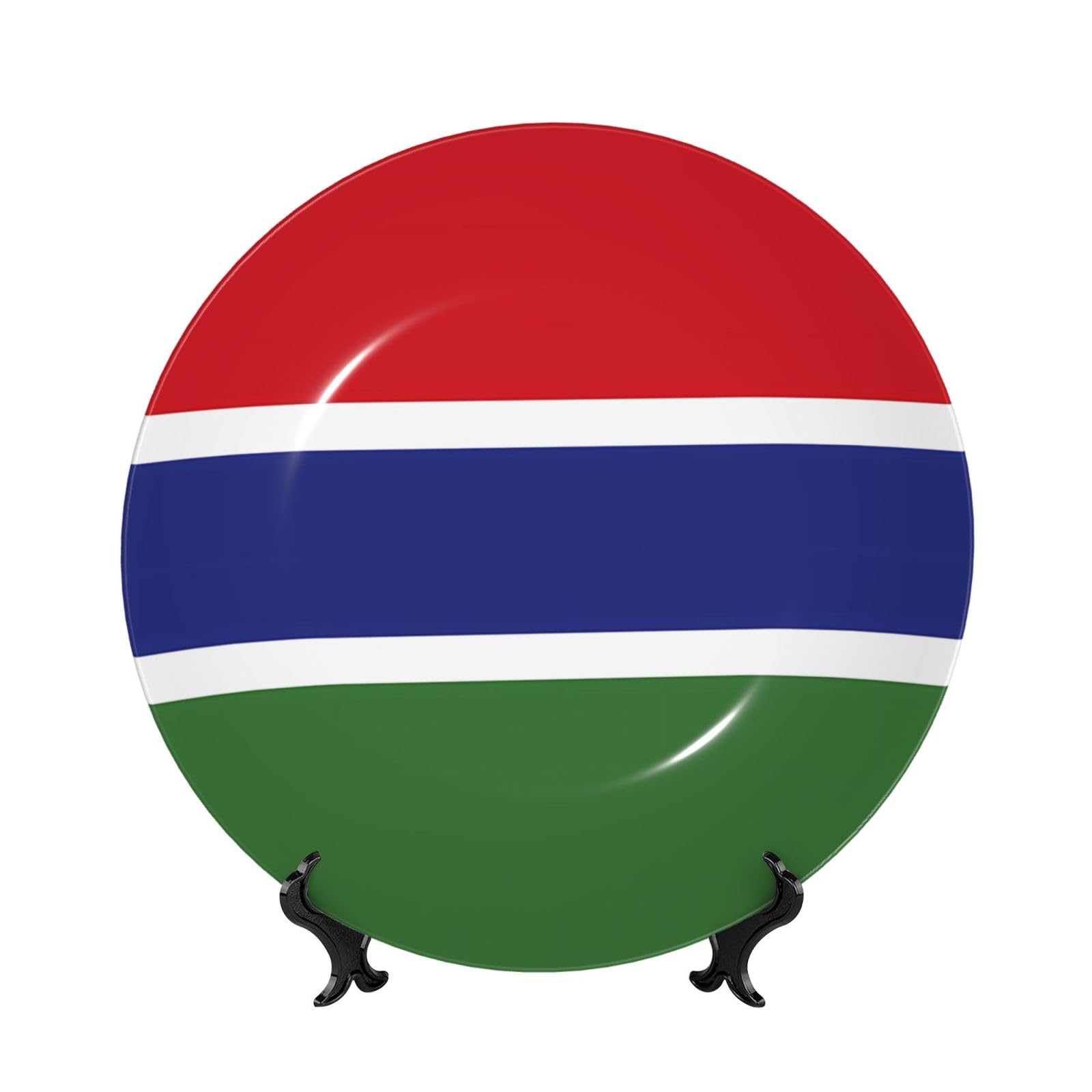SXZVVBN Flag of the Gambia Bone China Decorative Plate Art with Stand Removable Adhesive Hanging for Home Office 8in（20cm）