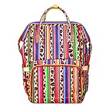 JIU HONG CHAO Diaper Bag Backpack Colorful Striped Diaper Bag Purse with Insulated Feeding Bottle Po