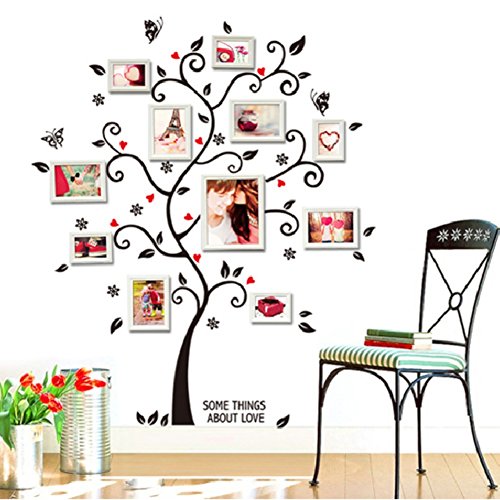 Smartcoco DIY Large Family Tree Wall Decals Photo Frame Tree Flower Stickers Living Room Home Decor Wall Sticker