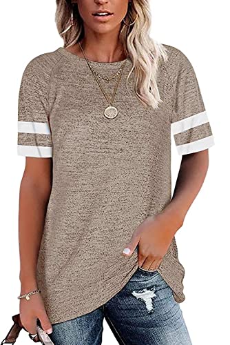 QAKEHU T Shirt Damen Kurzärmeliges T-Shirt Neue Einfarbige Farbe Tshirt Khaki L Cover