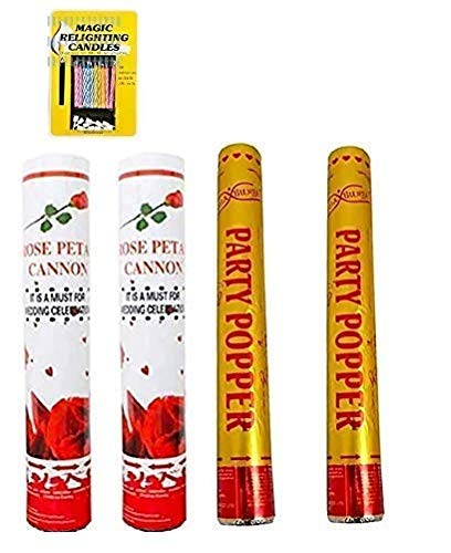 Aarchi's Shoppe Haven's Treasure Party Popper /Rose Petal Confetti 40 cm with Free Magic Candles (Pack of 4)