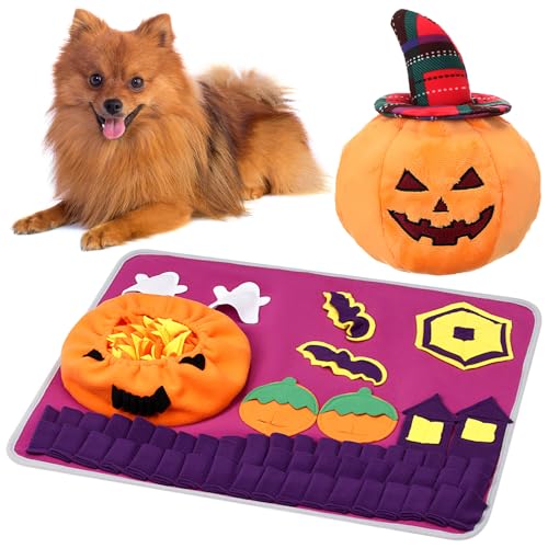 Skylety Halloween Snuffle Mat for Dogs Pumpkin Squeaky Plush Dog ...
