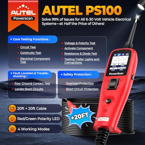 image for Autel PowerScan PS100 Automotive Circuit Tester 2.0, 12-24V Power Circ