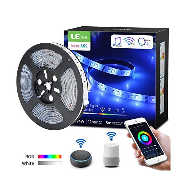 LE LED Strip 5M, Alexa RGBW LED Streifen mit Musik, IP65 Smart LED Leiste, [nur 2.4GHz] WiFi Hell 5050 LED Band…